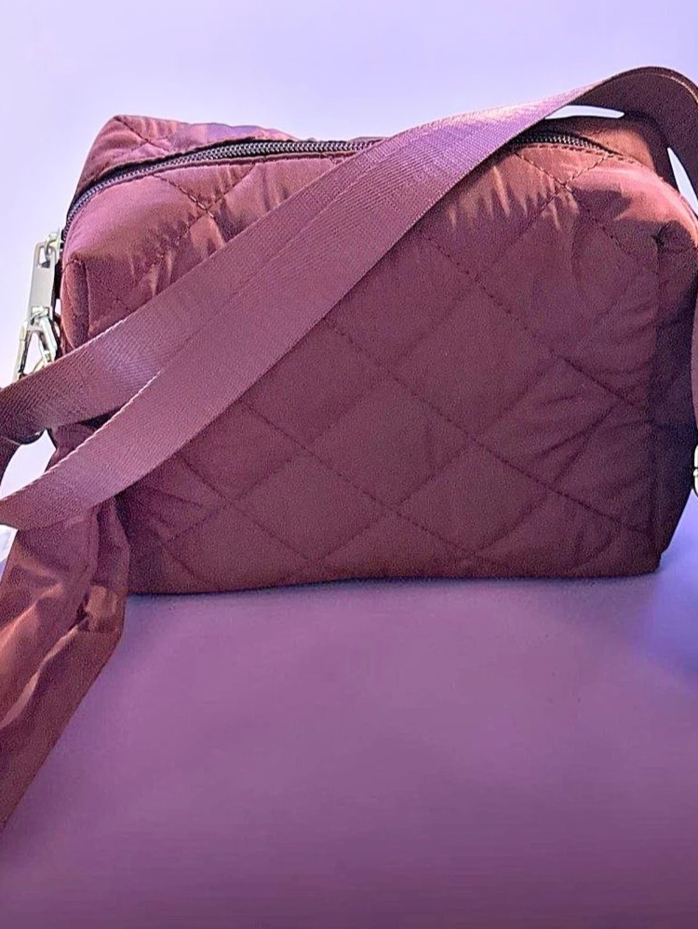K. Carroll Accessories Nylon Clip on Bag Quilted Crossbody Burgundy - Picture 3 of 5